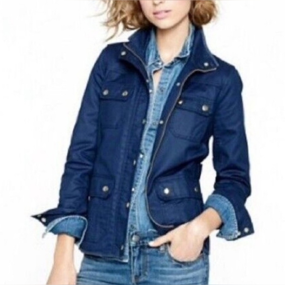 J.Crew Women Relaxed Boyfriend Field Jacket Navy Blue - Medium